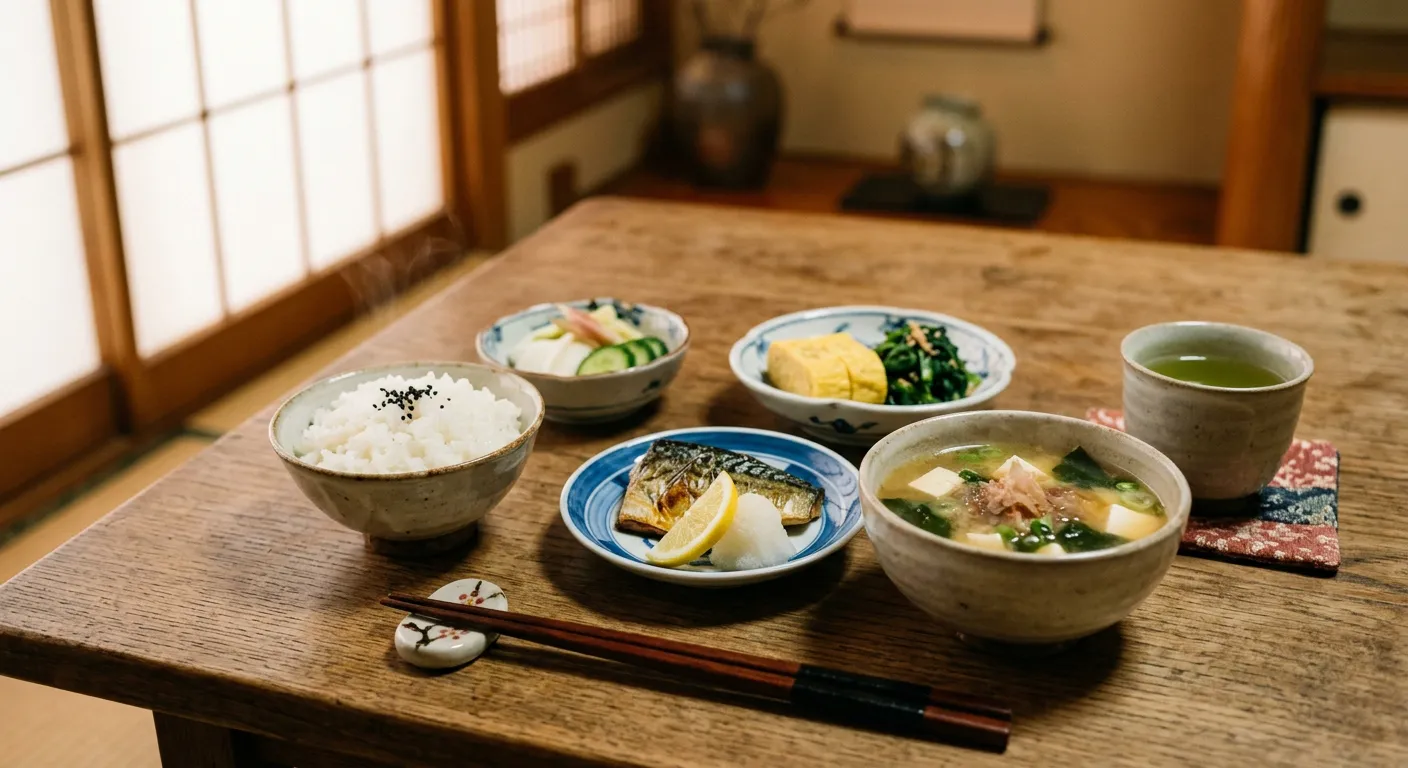 Una mesa japonesa bien dispuesta con palillos y cuencos
