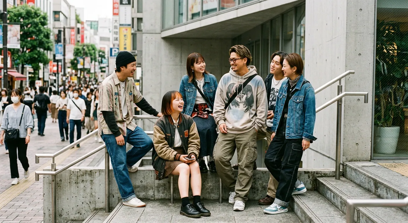 Un grupo de jovenes japoneses de la generacion Z en una ciudad moderna