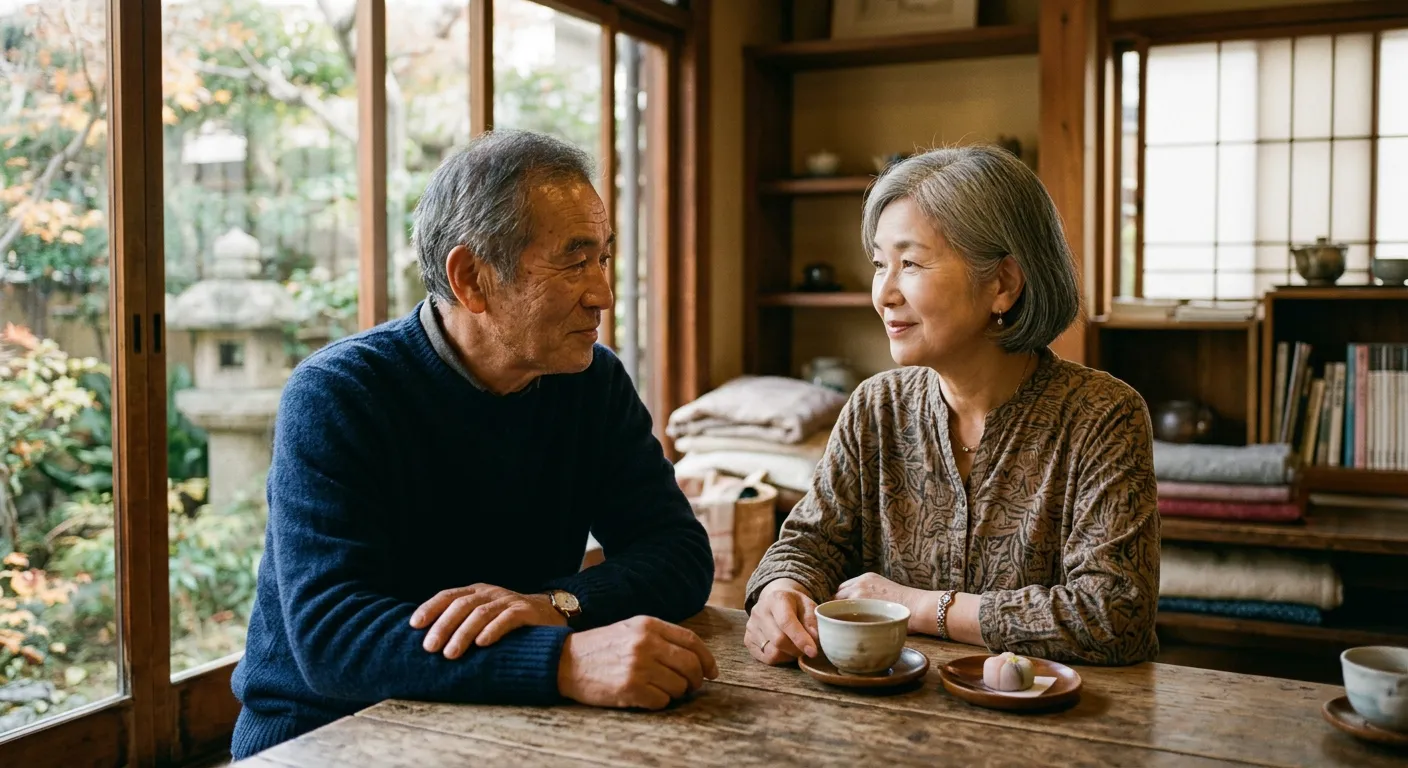 Dos personas japonesas se entienden en silencio con una mirada complice