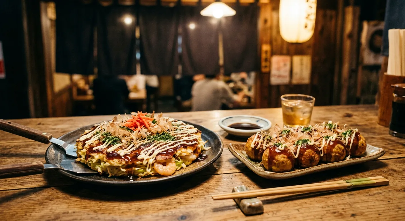 Okonomiyaki y takoyaki juntos, el konamon de Osaka