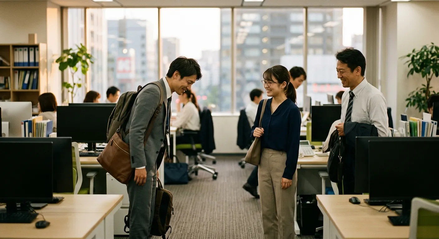 Companeros japoneses se dicen otsukaresama al terminar la jornada laboral