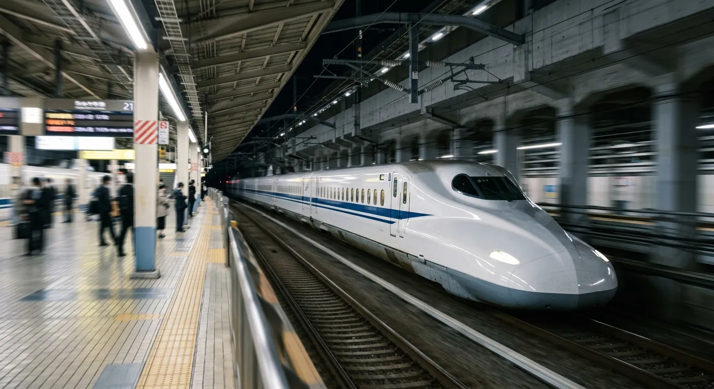 Shinkansen saliendo de la estación con sensación de movimiento