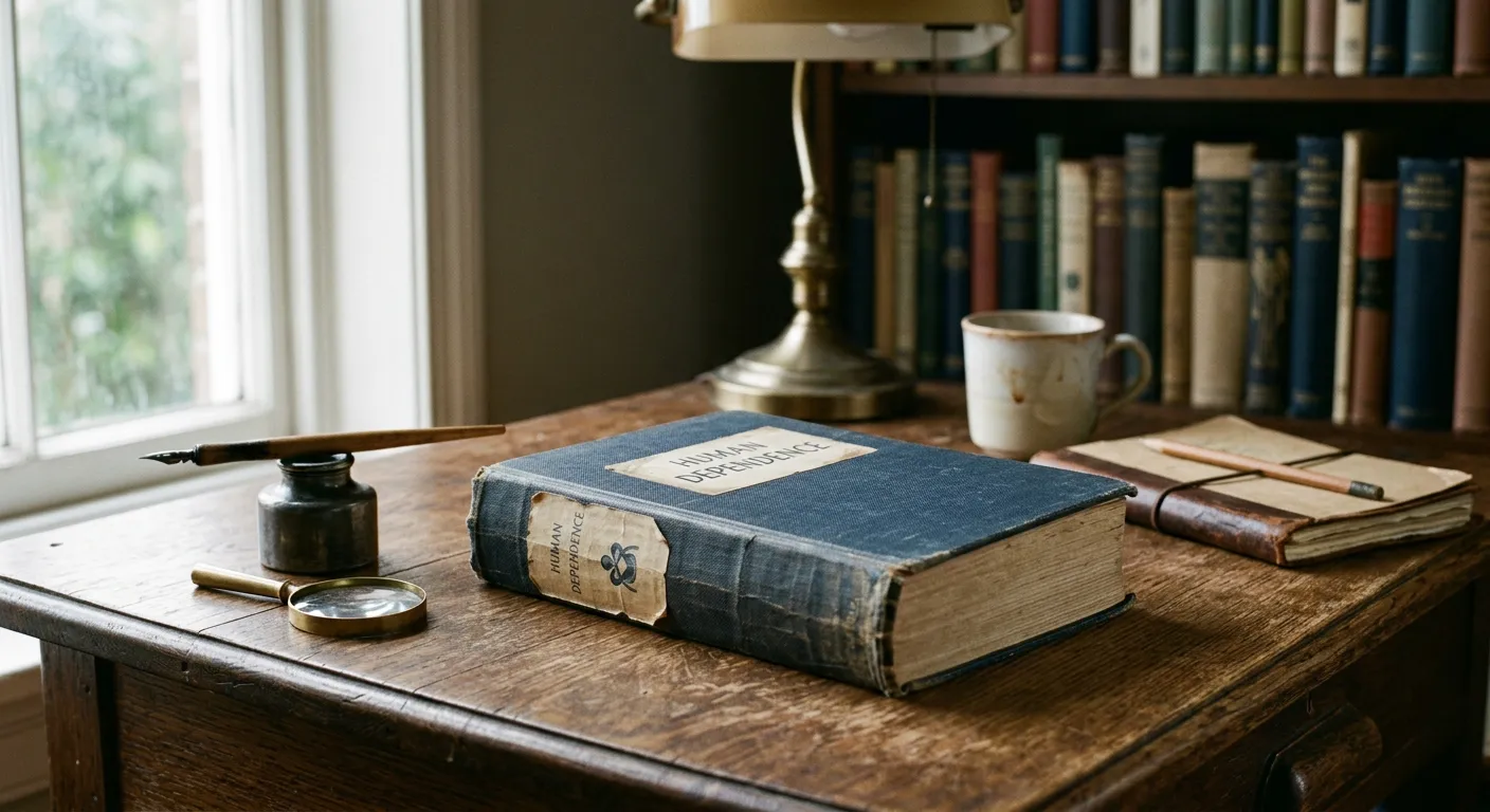 Un libro de psicologia sobre la dependencia en un escritorio sereno