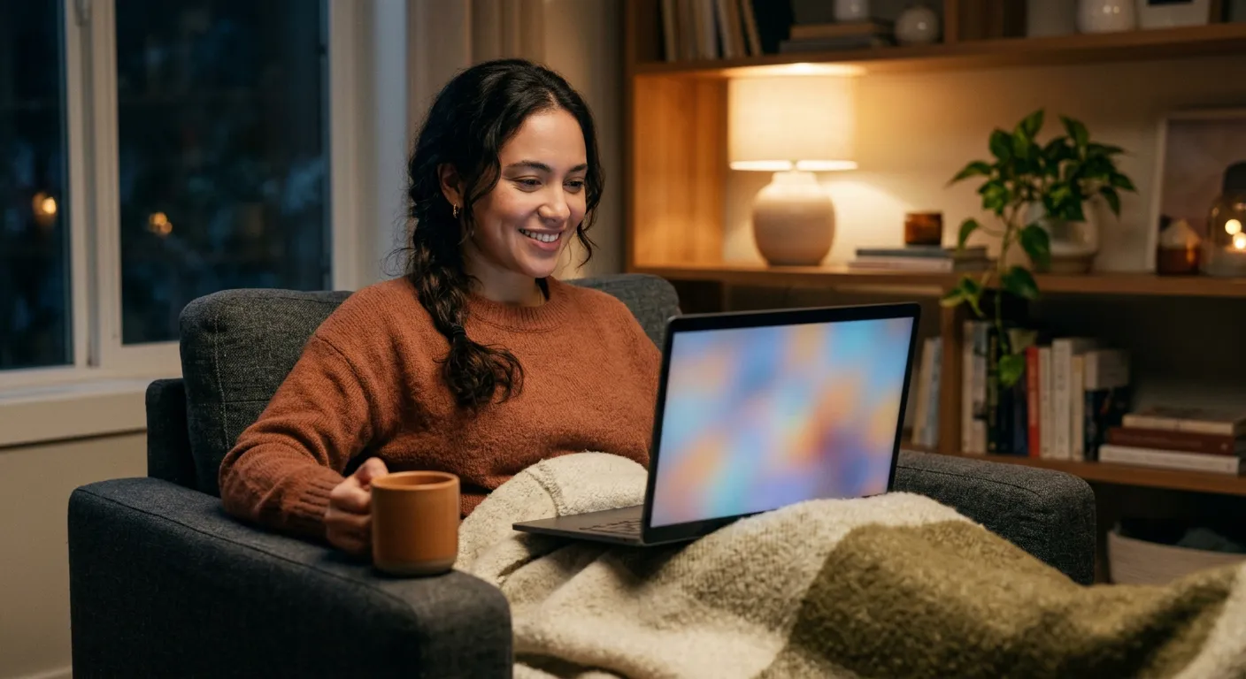 Una persona ve animacion en streaming comoda con su portatil en casa