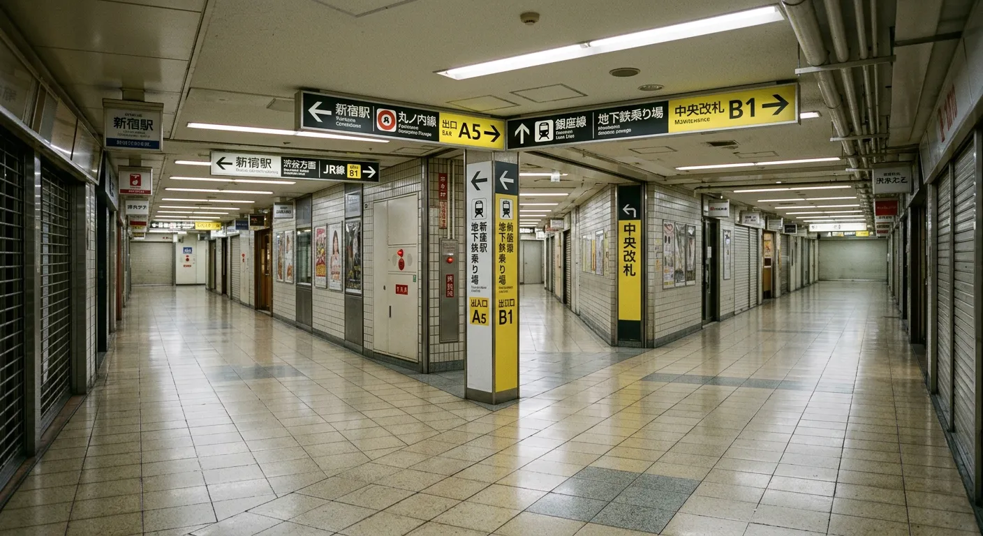 Punto de cruce en un pasaje subterráneo de Tokio con múltiples direcciones