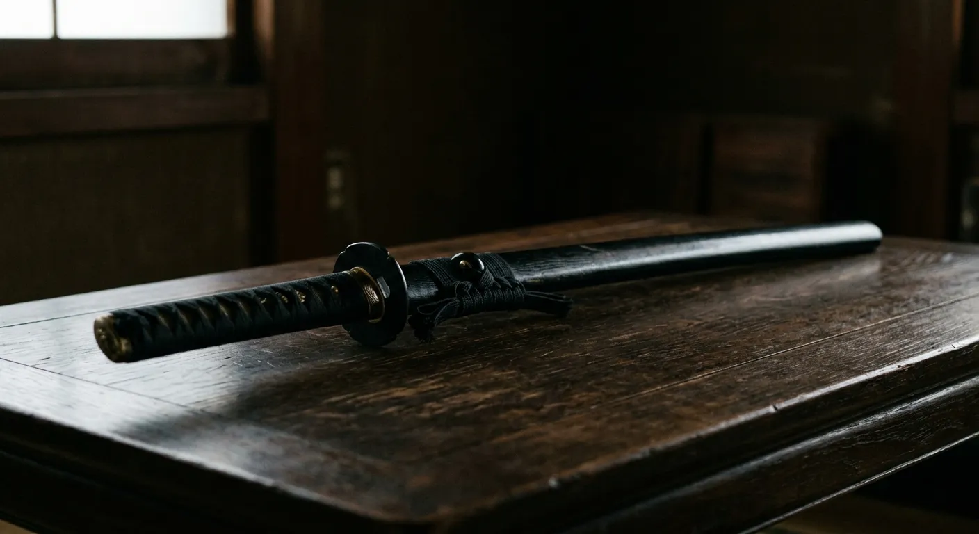 Una katana envainada en penumbra sobre madera oscura, el seppuku y la sombra del bushido: una mirada honesta