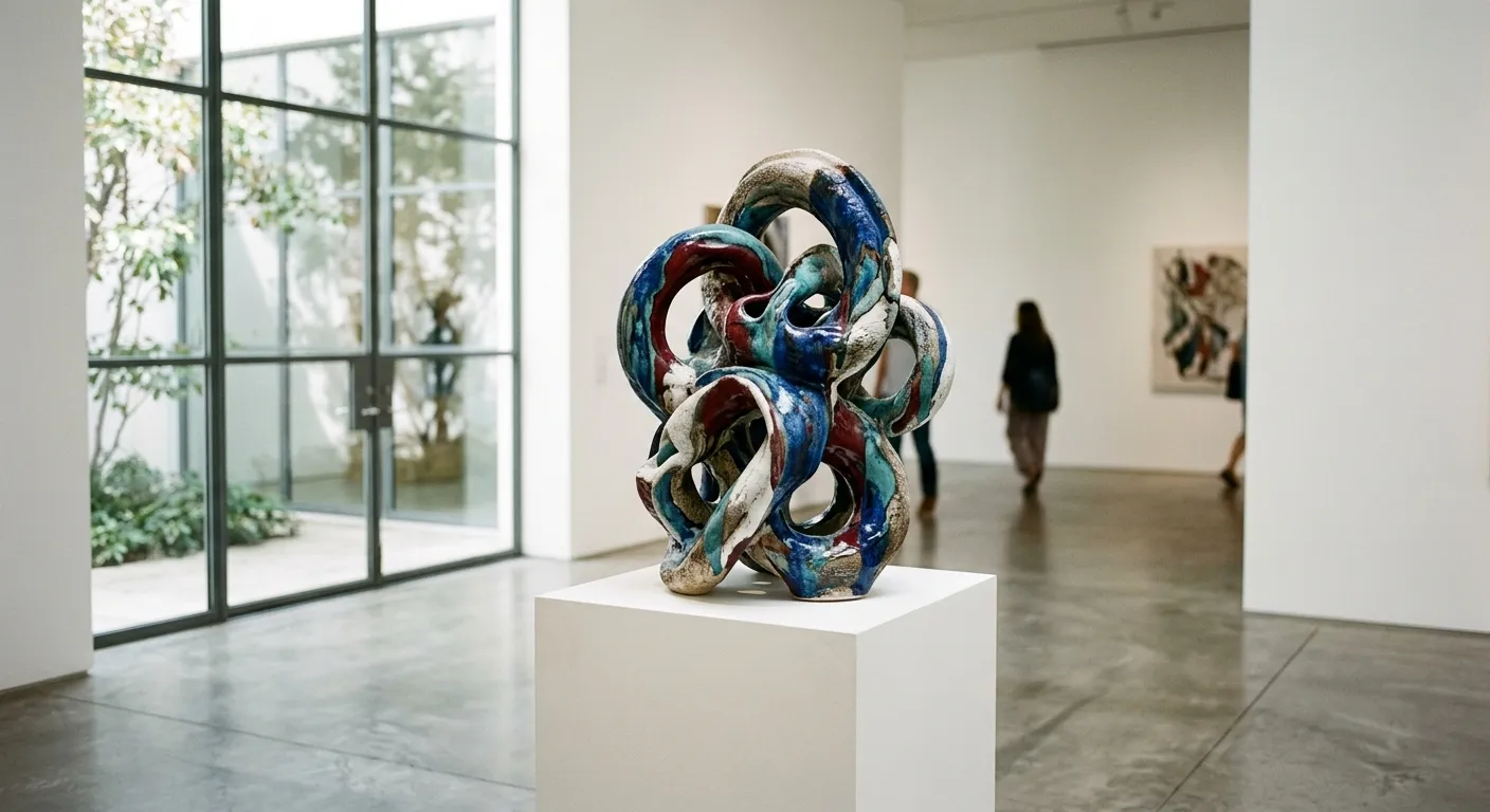 Obra de cerámica contemporánea escultural en una galería moderna, tradición e innovación