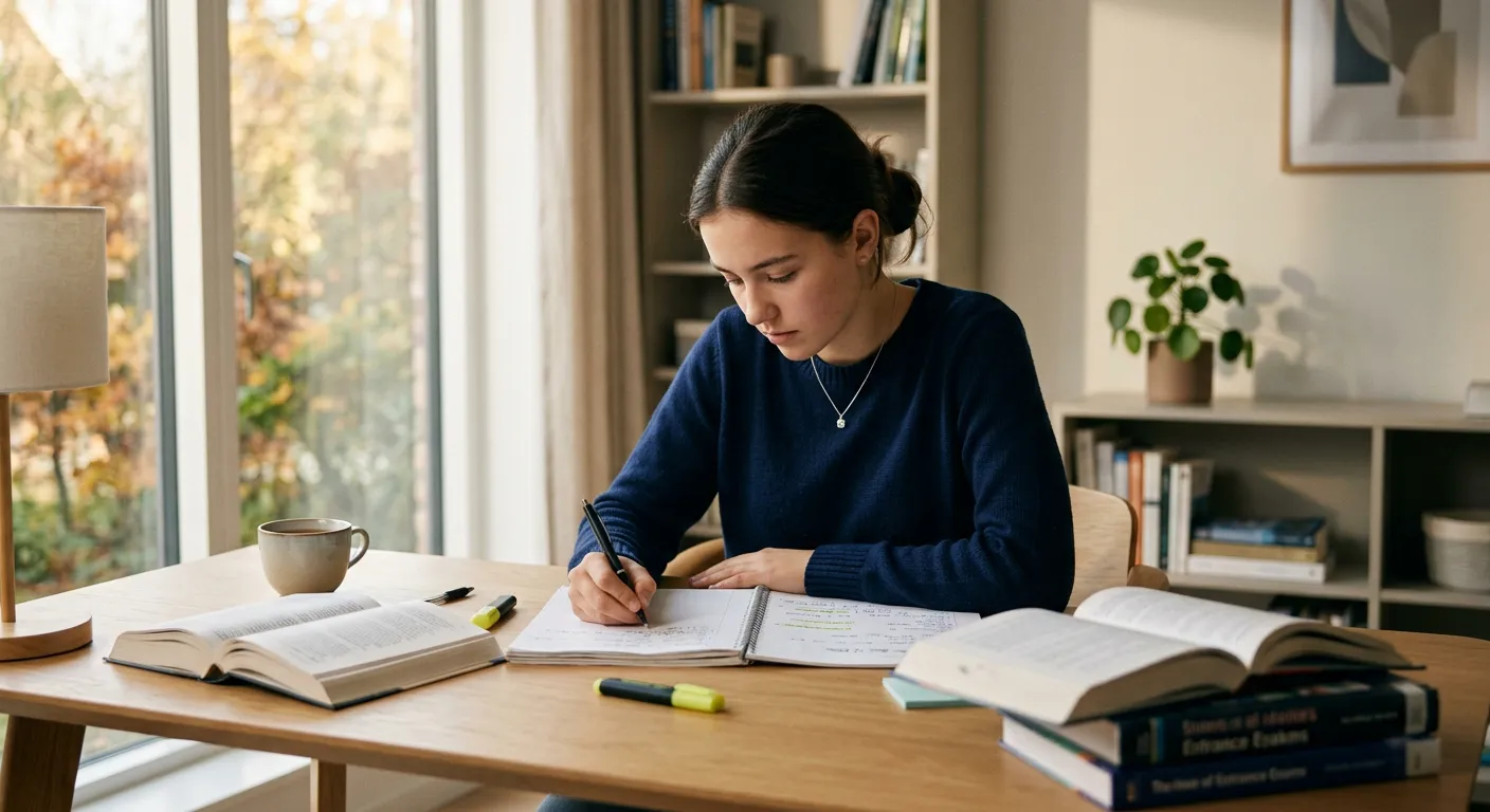 Un estudiante concentrado estudia para los examenes de acceso