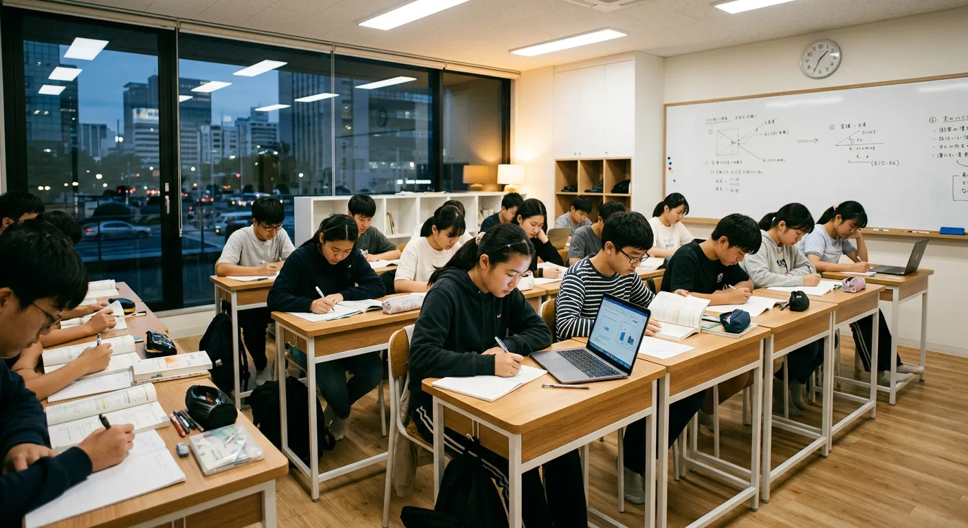 Estudiantes en un aula moderna de una academia por la tarde