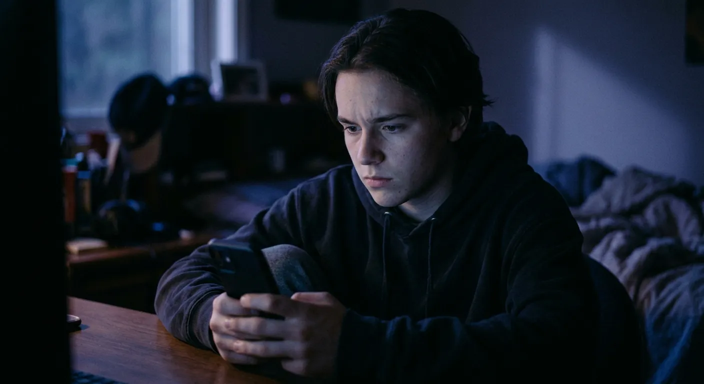 Un joven mira con recelo un movil de noche ante ofertas dudosas
