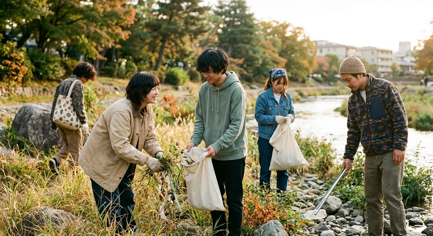 Jovenes participan en una actividad con conciencia social y ambiental