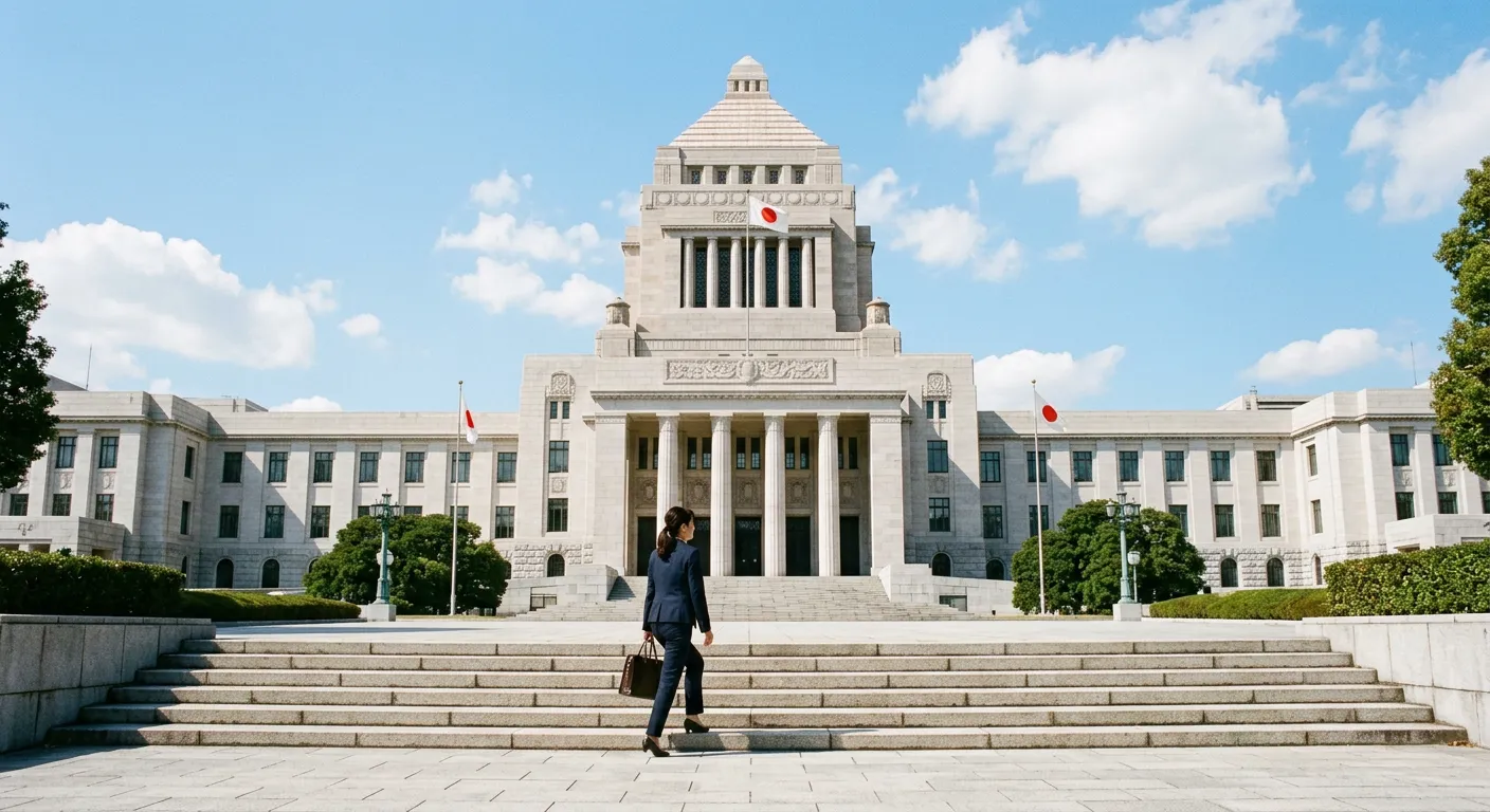 La fachada del edificio de la Dieta Nacional de Japon bajo un cielo claro