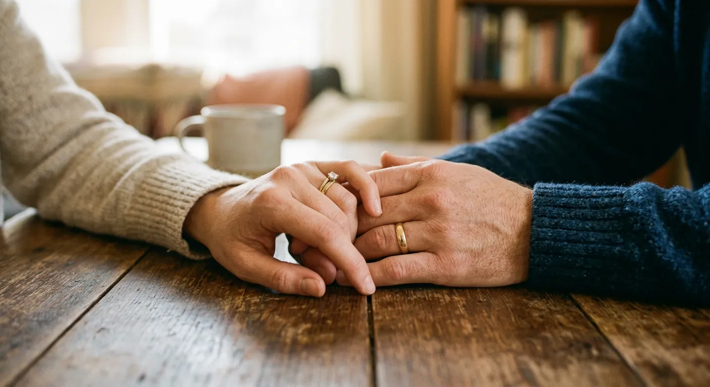 Las manos de una pareja casada con anillos, simbolo del debate de apellidos