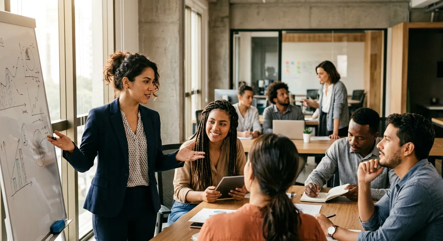 Mujeres latinoamericanas seguras trabajan y lideran en un entorno moderno