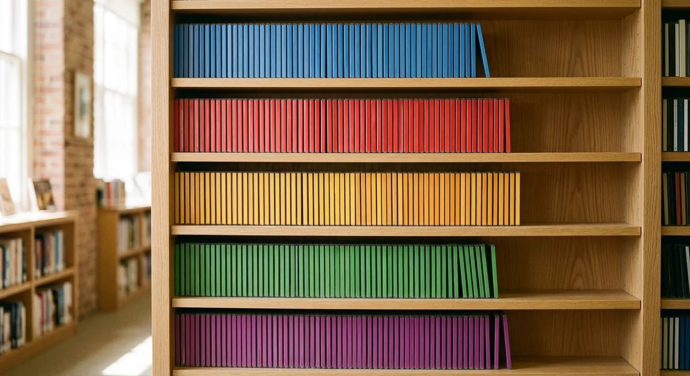 Una estanteria ordenada por colores, sistema de categorias por capas