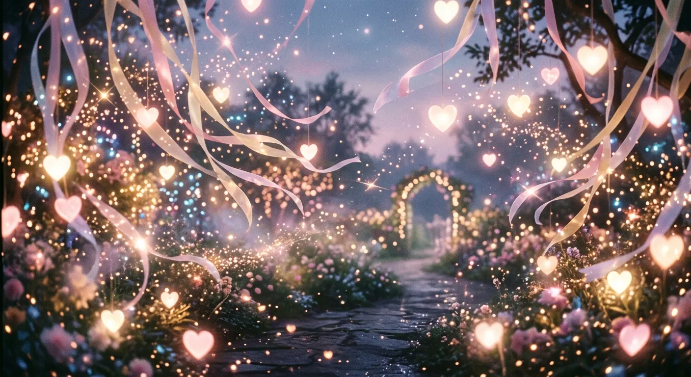 Una escena magica de luz brillante y corazones suaves, subgeneros unicos