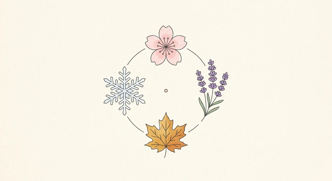 Ilustración minimalista de motivos de las cuatro estaciones de Hokkaidō
