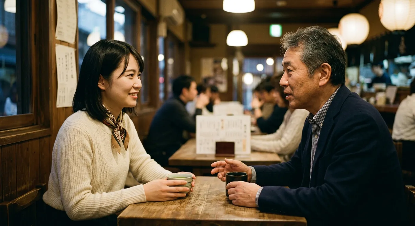 Dos personas japonesas en una conversacion cortes de doble sentido