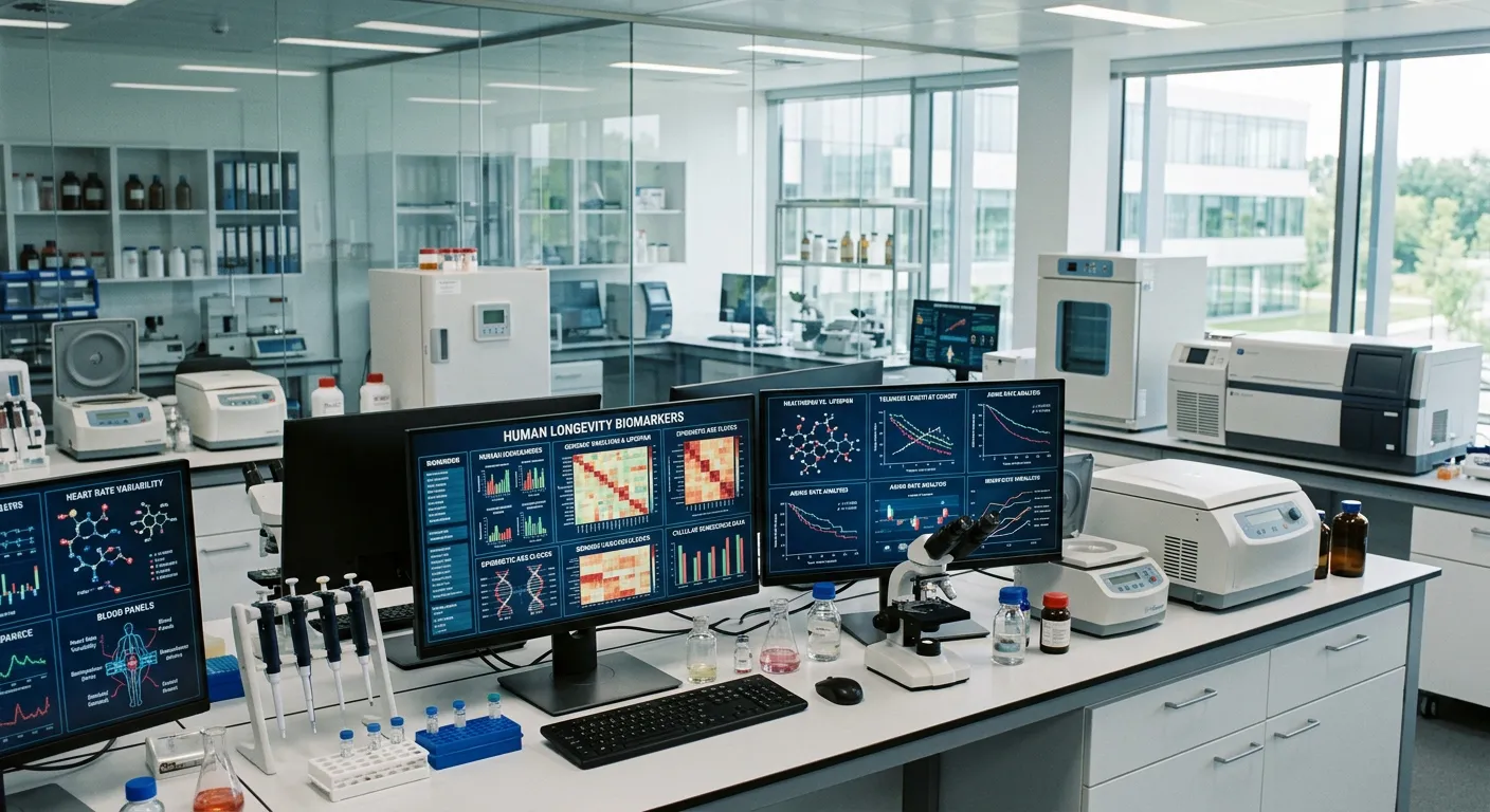 Instalación de investigación moderna con monitores de datos de salud y longevidad