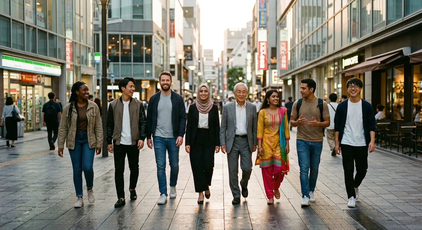 Un grupo diverso avanza junto hacia el futuro en un Japon que cambia