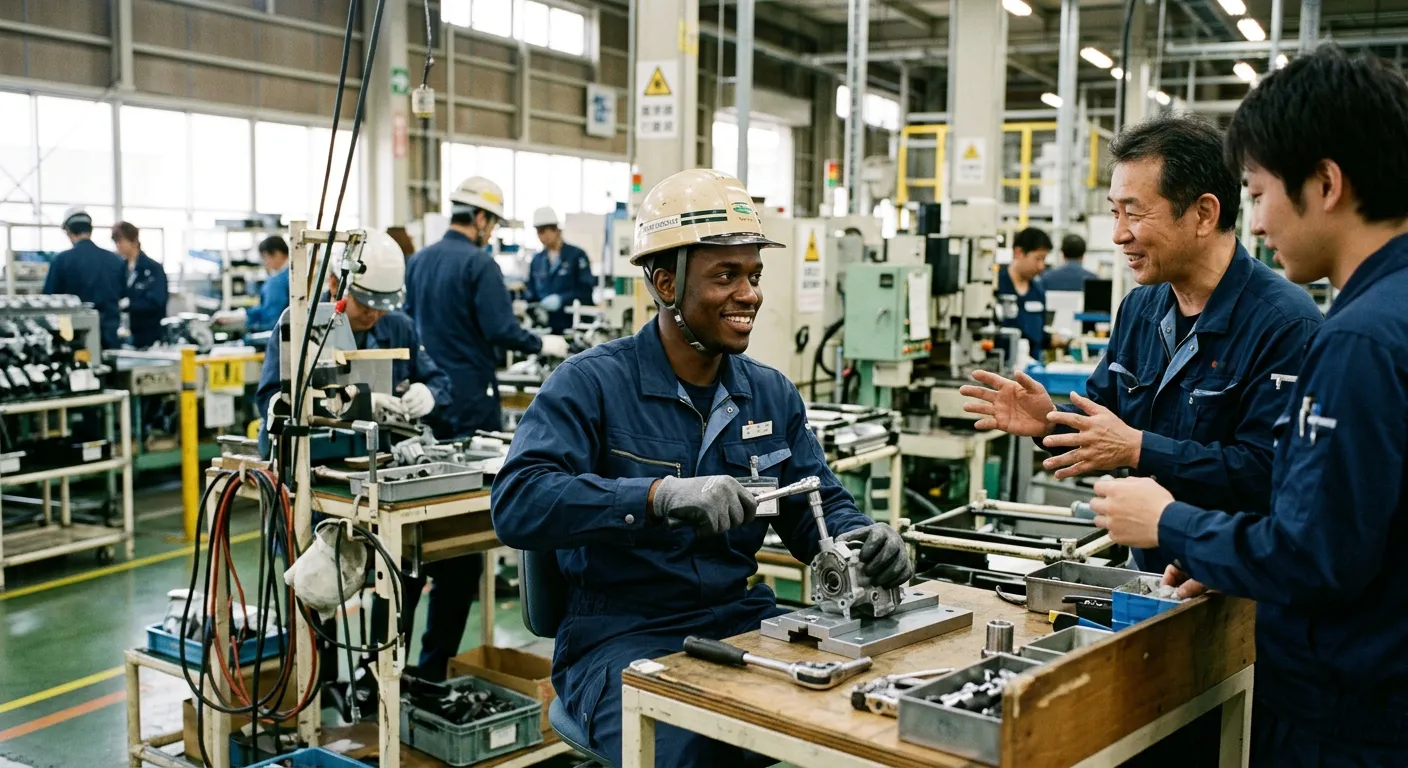 Un trabajador extranjero aporta con confianza en un lugar de trabajo japones