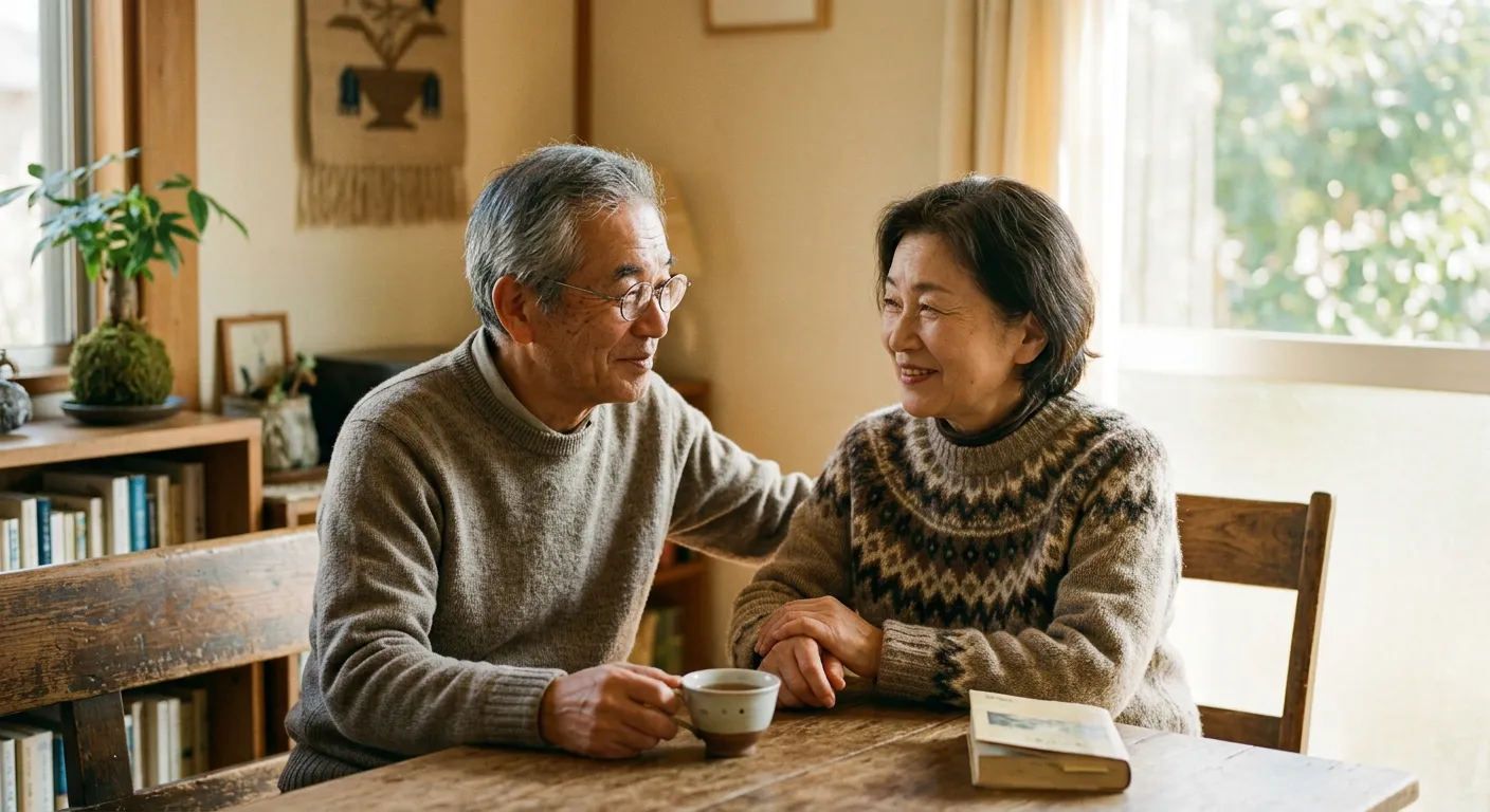 Dos personas japonesas en una comprension silenciosa y calida