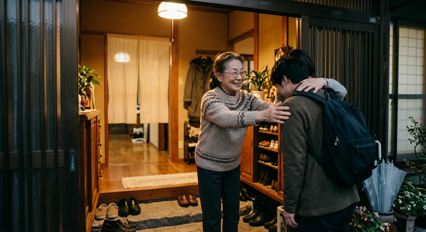 Un familiar japones da la bienvenida a casa con una sonrisa calida