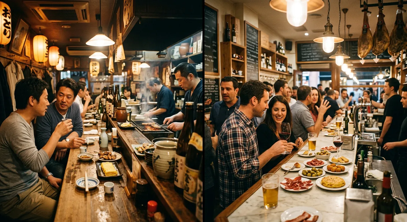 El izakaya frente al bar espanol y la cantina
