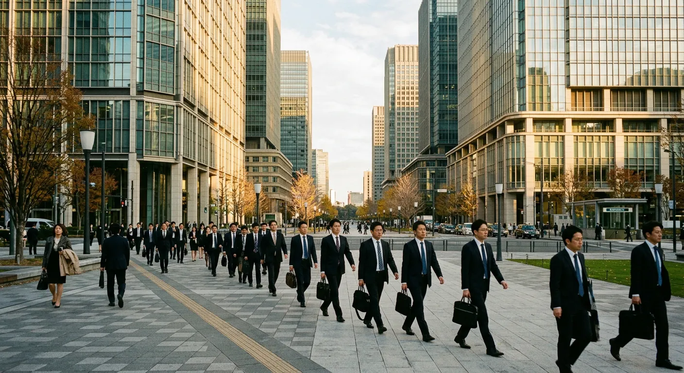 Distrito empresarial de Marunouchi en Tokio con profesionales caminando por la mañana