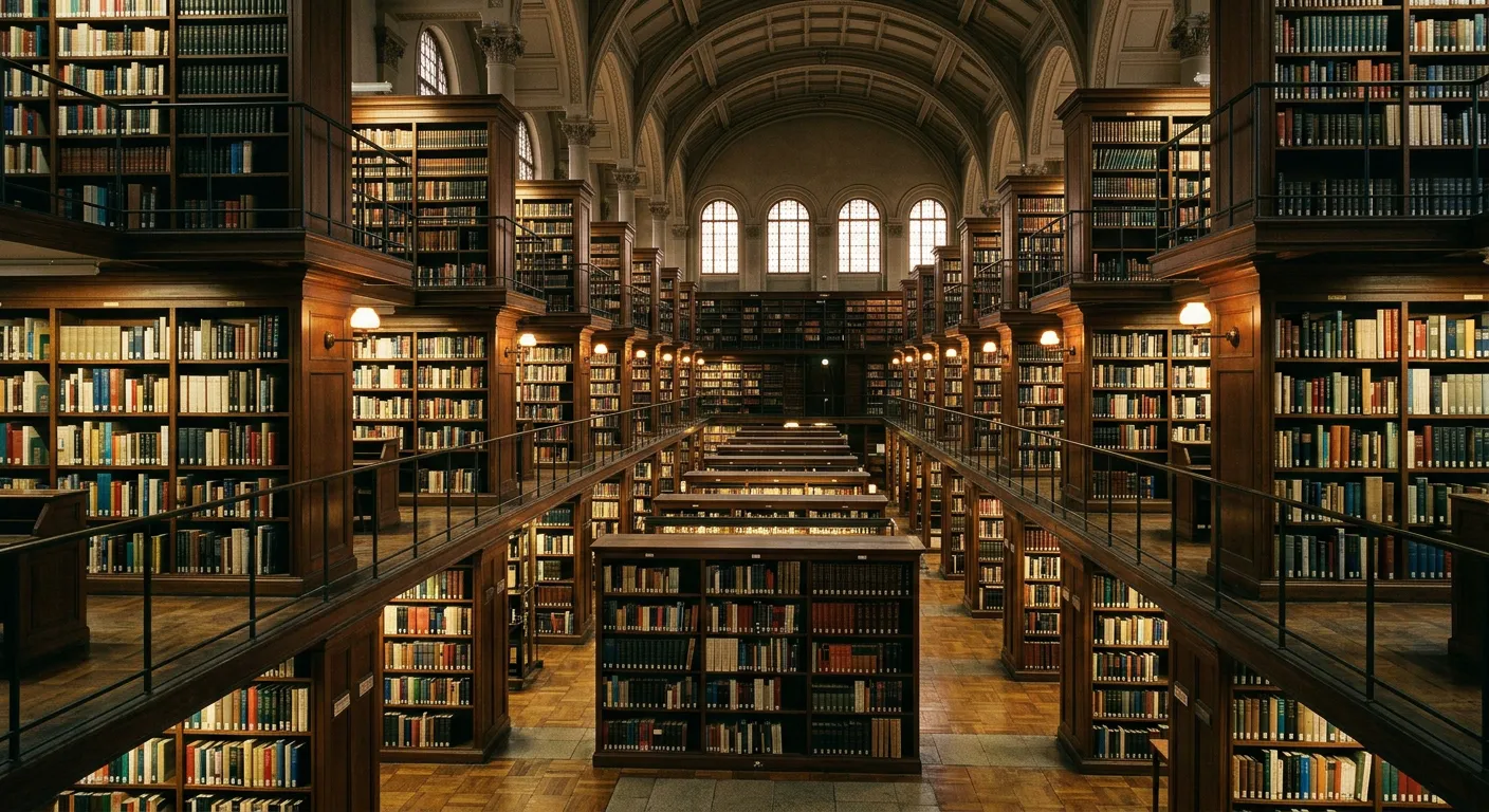 Interior de la Biblioteca Nacional de la Dieta de Japón con estanterías monumentales