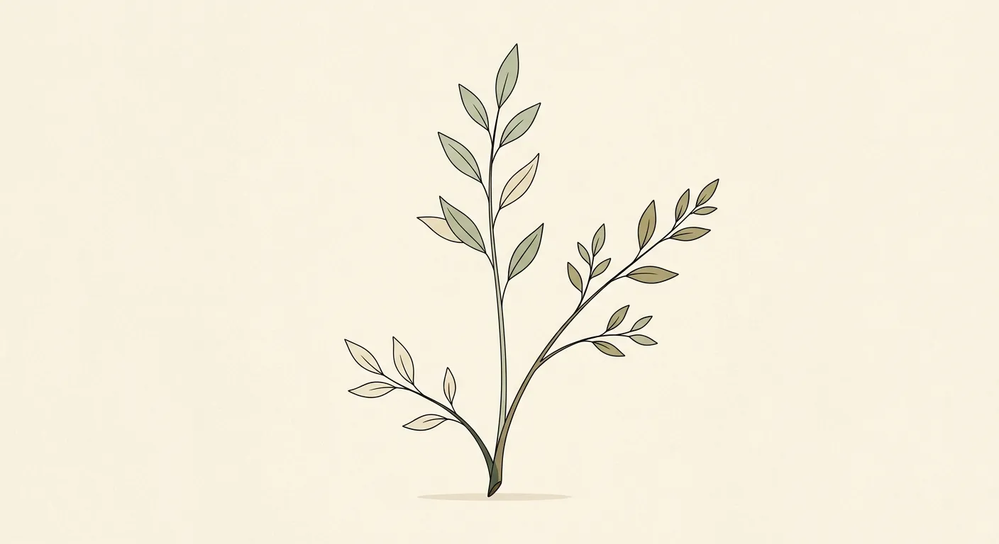 Ilustración minimalista de tres ramas formando un triángulo: cielo, tierra y ser humano en el ikebana