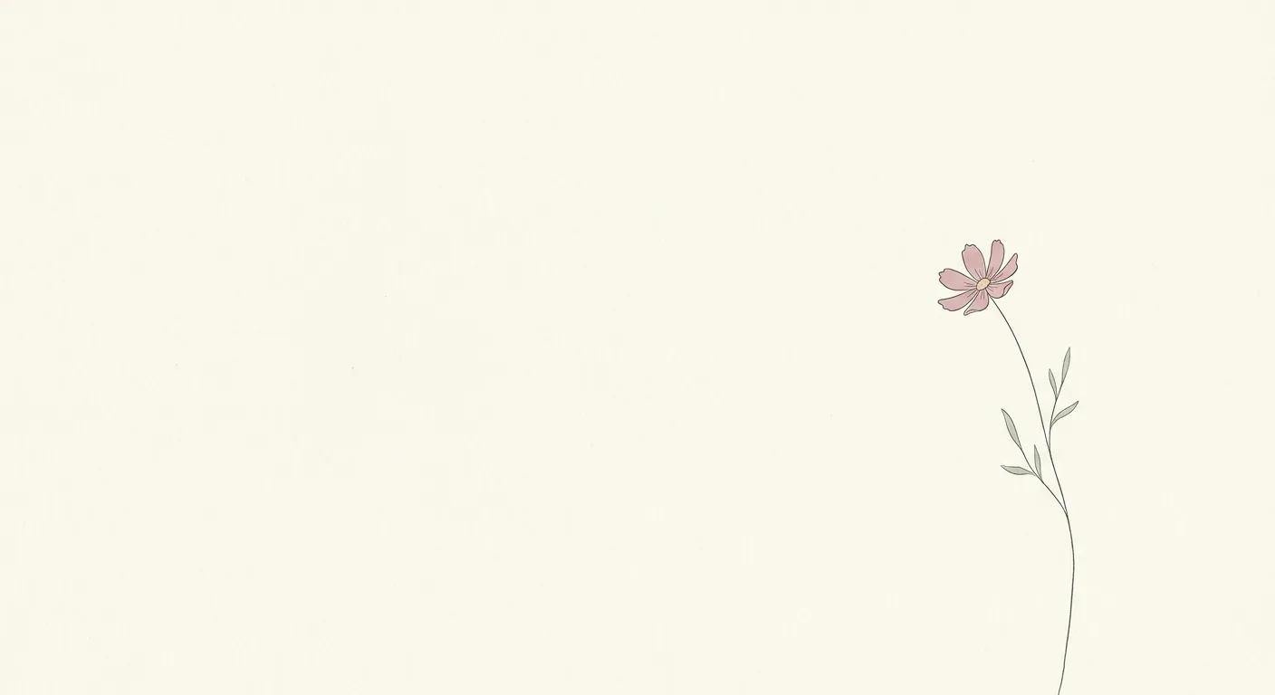 Ilustración minimalista de una sola flor rodeada de gran espacio vacío, la estética de menos es más