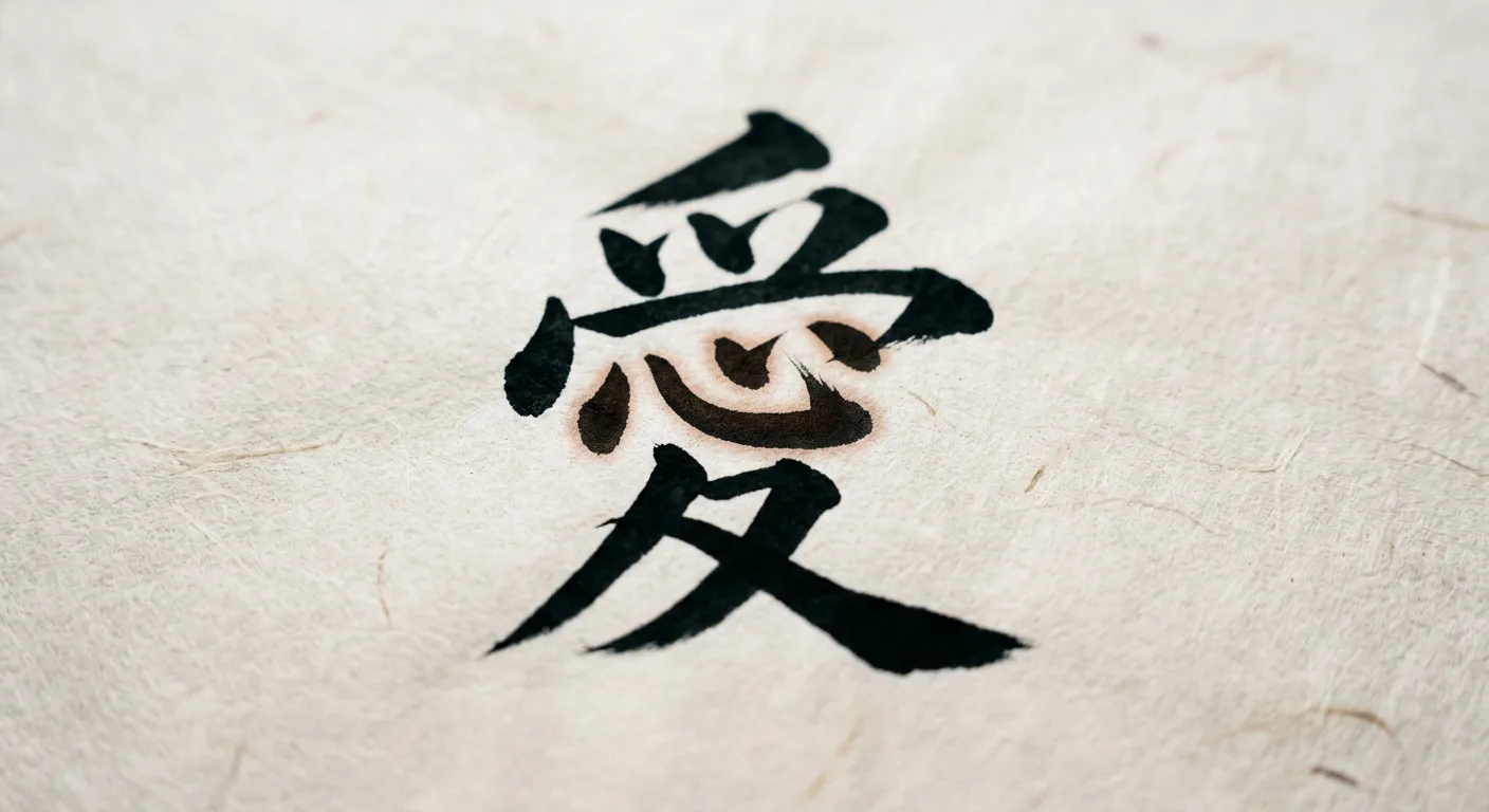 El kanji 愛 con el radical de corazon en su centro