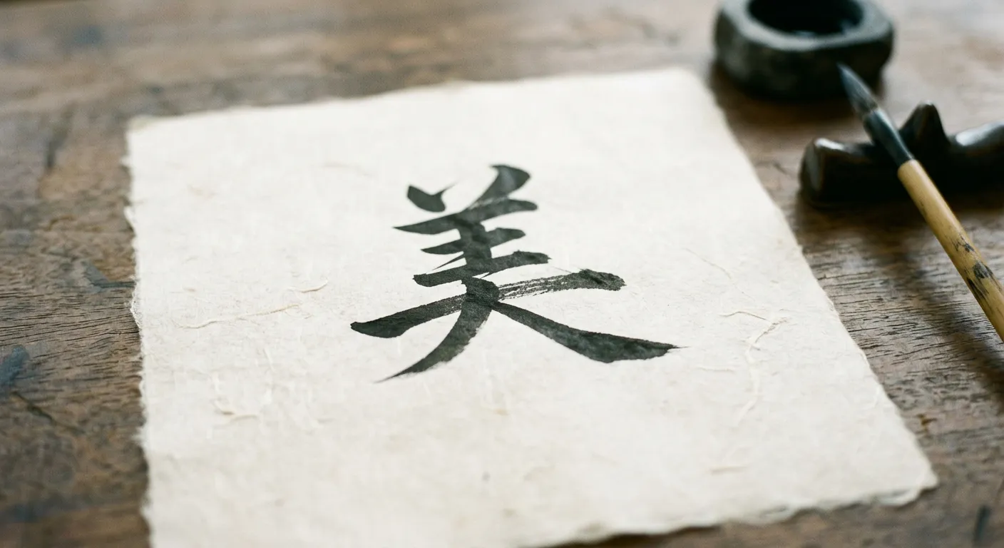 El kanji 美 pintado, de la oveja grande a la grieta dorada
