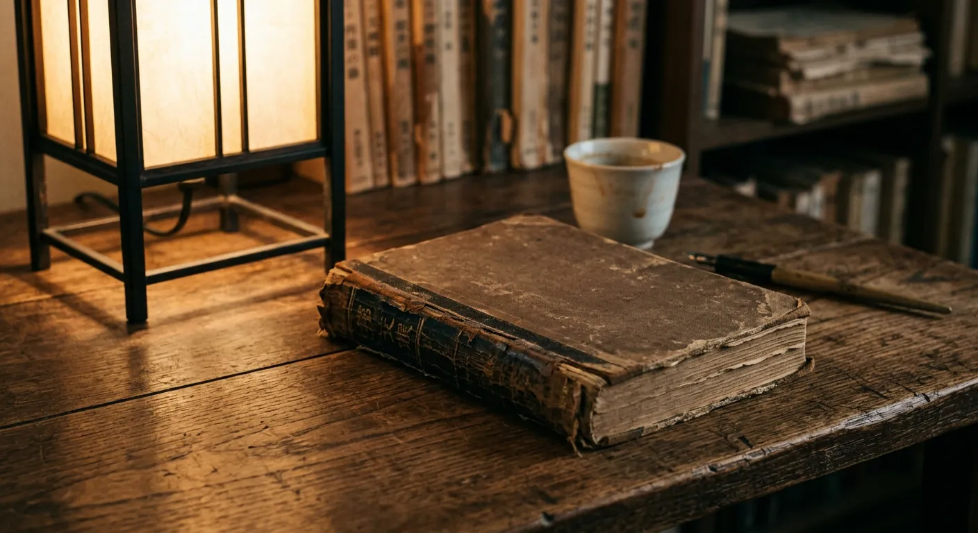 Una novela clasica japonesa antigua sobre un escritorio