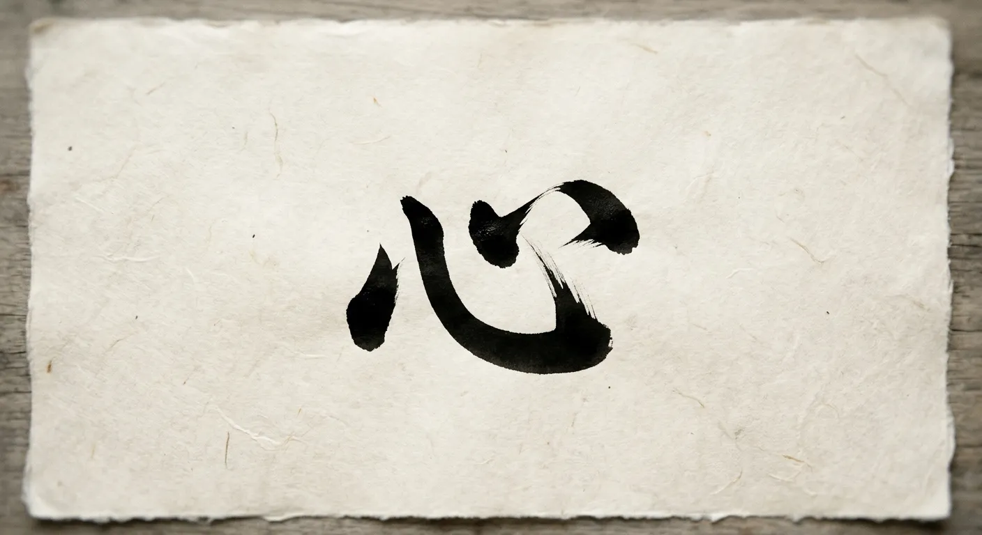 El kanji 心 pintado con pincel, un solo centro