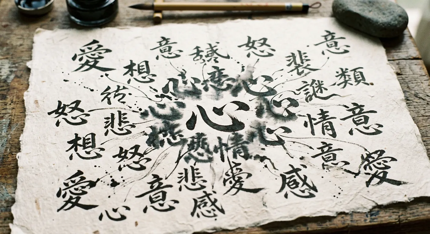 El radical de corazon presente en quinientos kanji