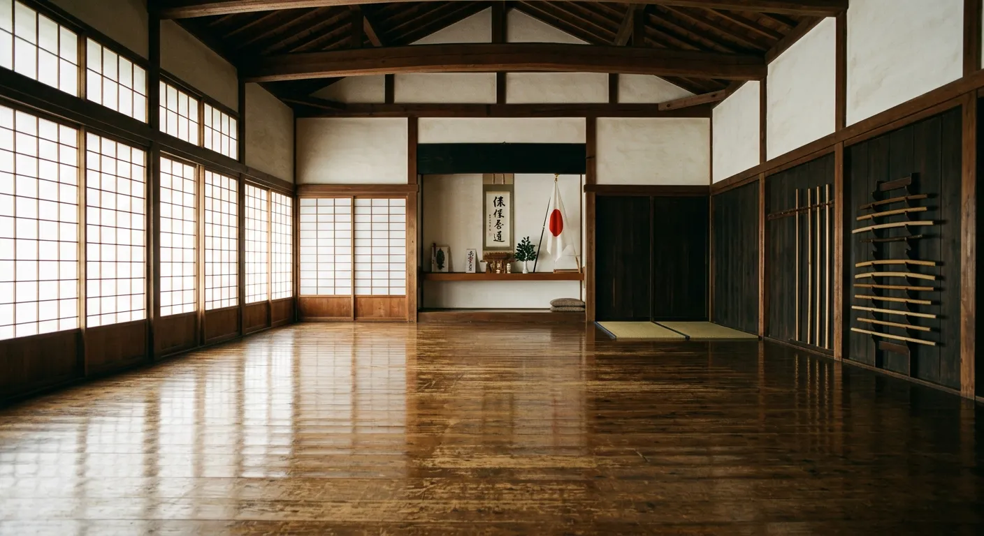 El interior sereno de un dojo, el lugar del camino