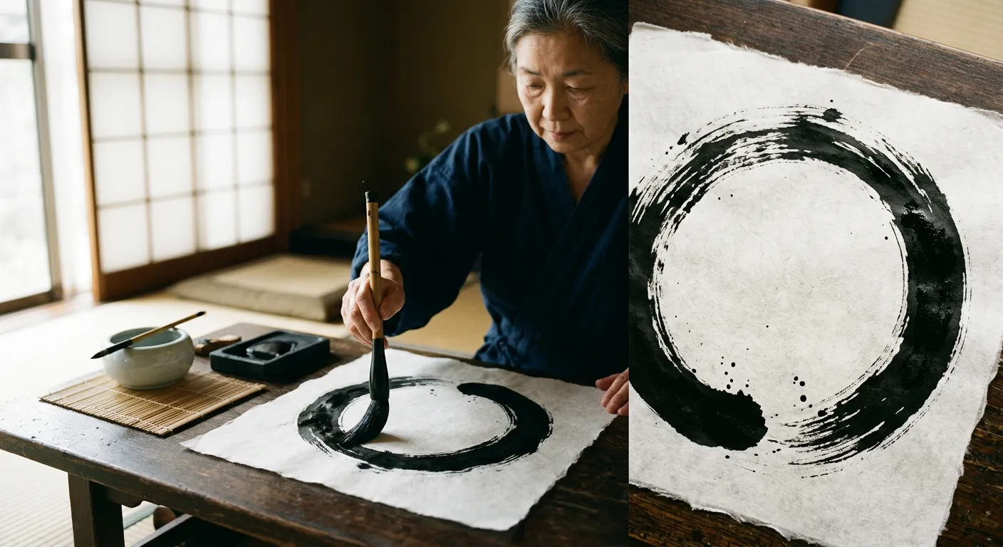 Un circulo zen enso pintado a pincel, la via del pincel
