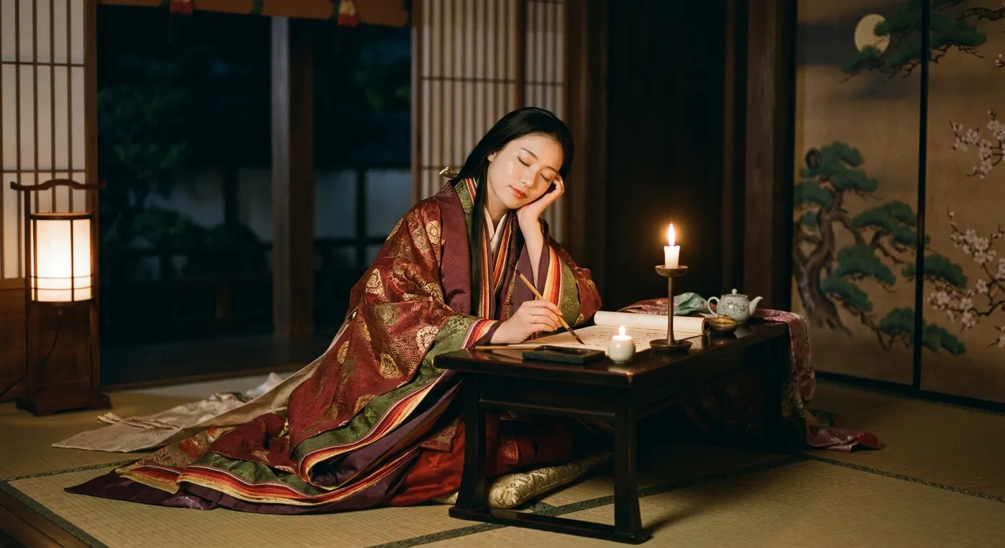 Una dama Heian suena con su amado, el yume en la poesia