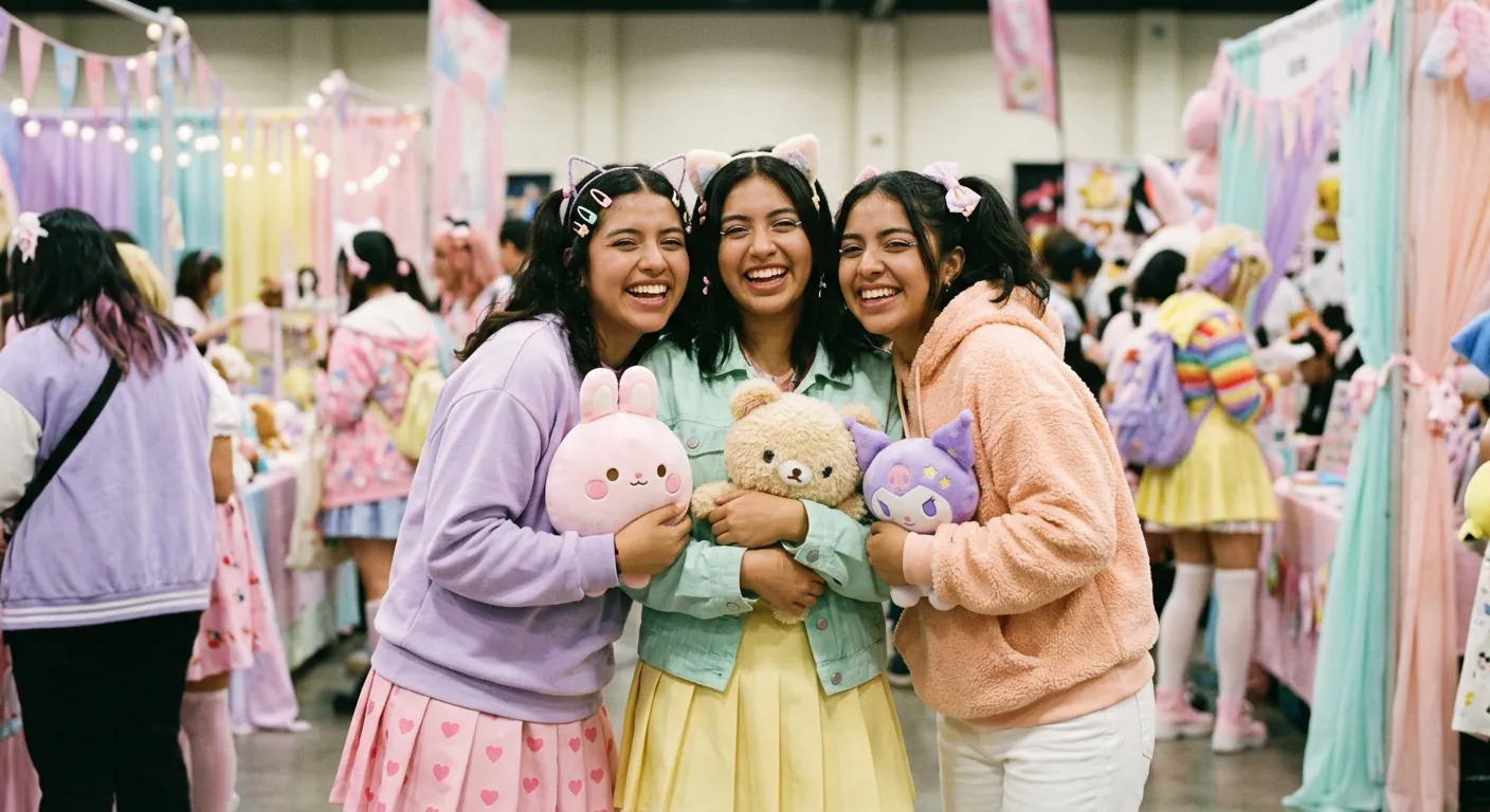 Jovenes latinoamericanos disfrutan la cultura kawaii con moda y peluches