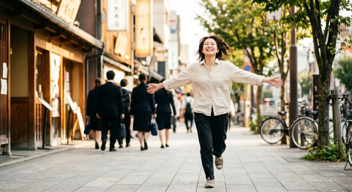 Una persona japonesa se libera de la presion y es autentica