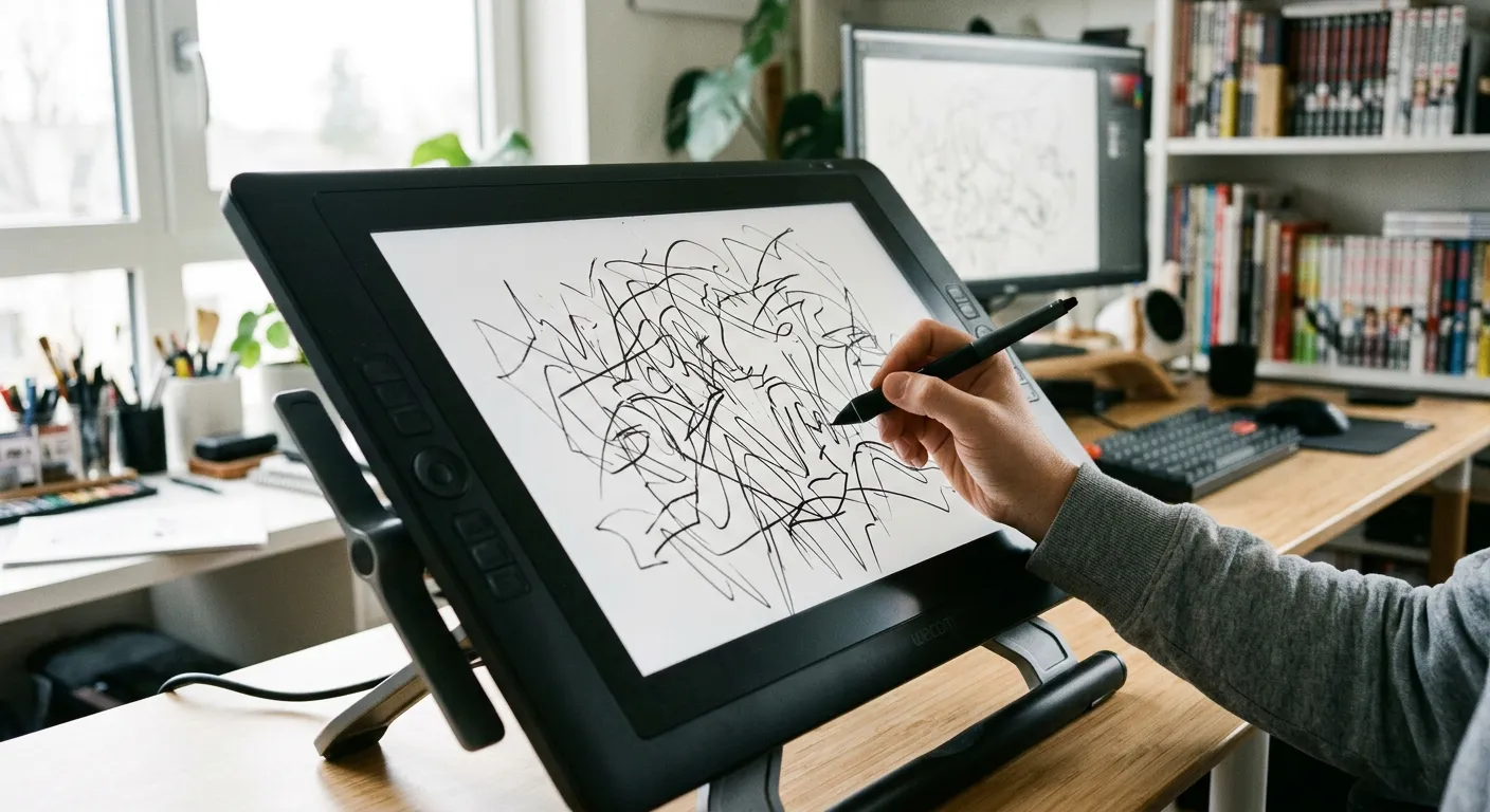 Las manos de un dibujante crean manga en una tableta digital