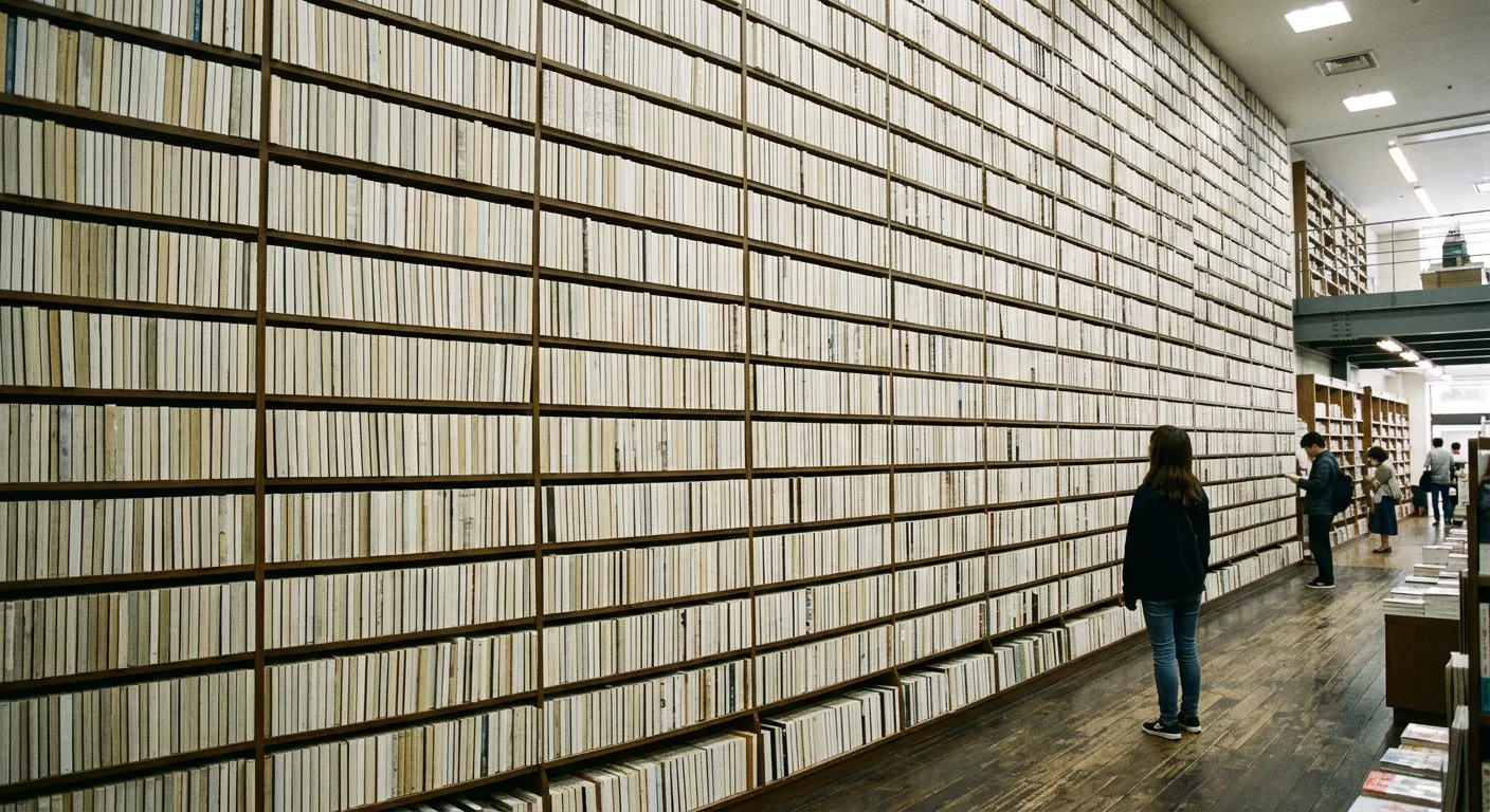 Una enorme pared de tomos de manga genericos en una libreria