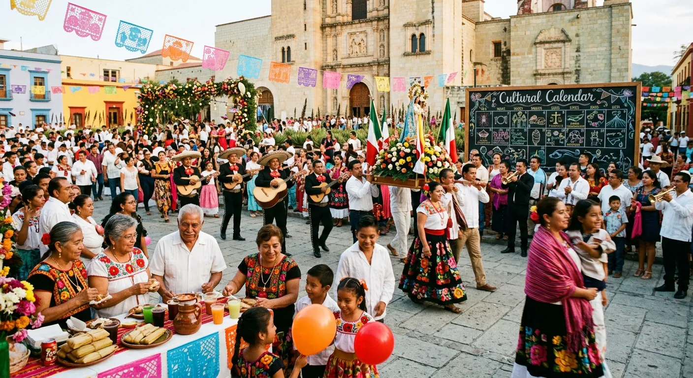 Una celebracion catolica hispana en una plaza con familias reunidas