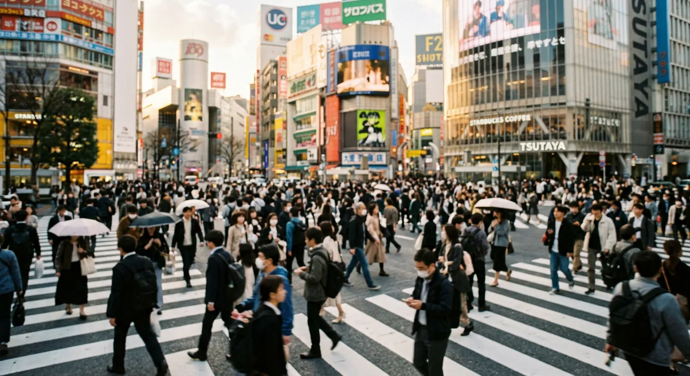 Cruce de Shibuya con personas caminando, diversidad del pueblo japonés