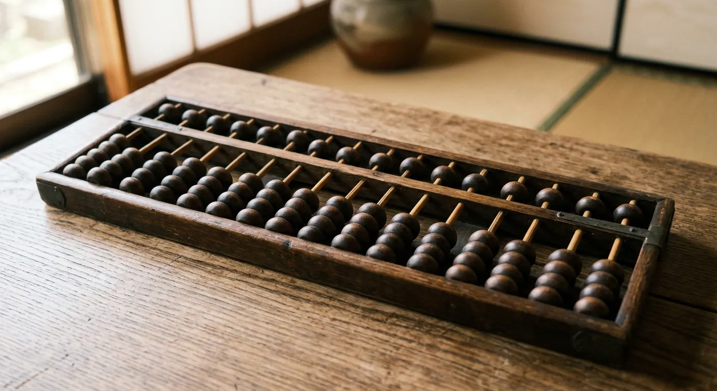 Primer plano de ábaco soroban japonés con cuentas de madera