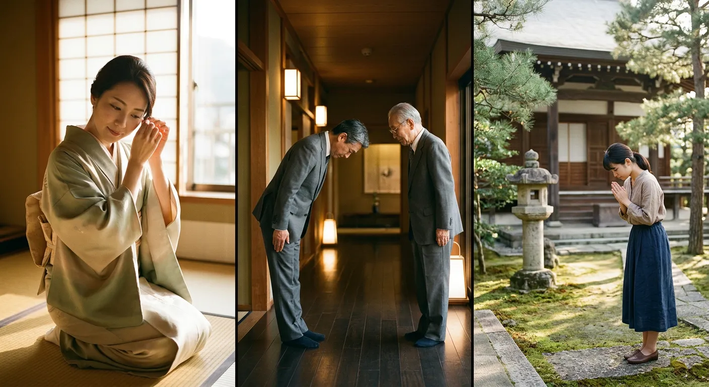 Tres escenas japonesas que muestran distintos grados de cortesia