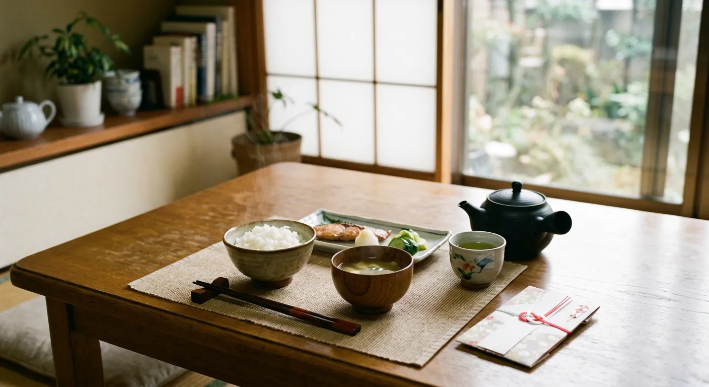 Una escena cotidiana japonesa con objetos que llevan prefijos corteses