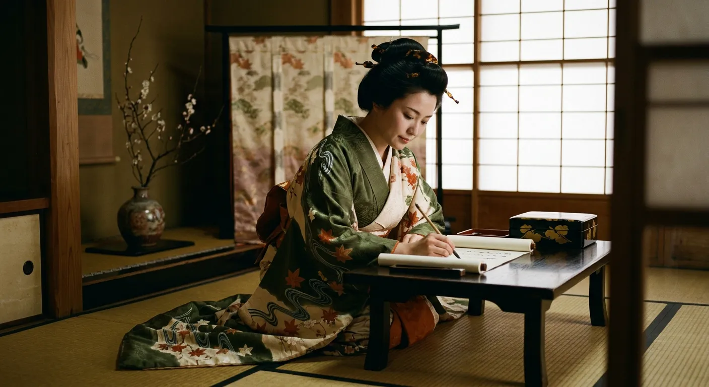 Una escena elegante que evoca el legado de las damas de la corte de Kioto